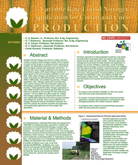 Variable Rate Liquid Nitrogen Application for Cotton and Corn P R O D U C T I O N C. G. Bowers, Jr., Professor, Bio. & Ag. Engineering G. T. Roberson,
