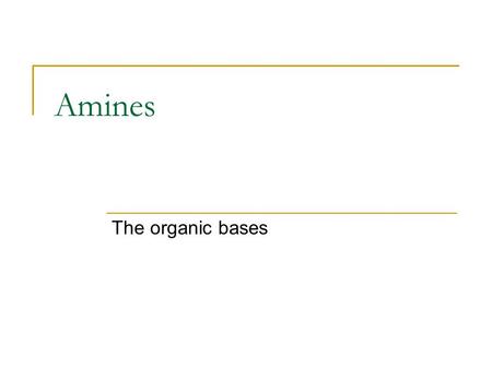 Amines The organic bases. Categorizing Amines Amines are categorized by the number of alkyl groups attached to nitrogen : 1º (primary amine)RNH 2 2º (secondary.