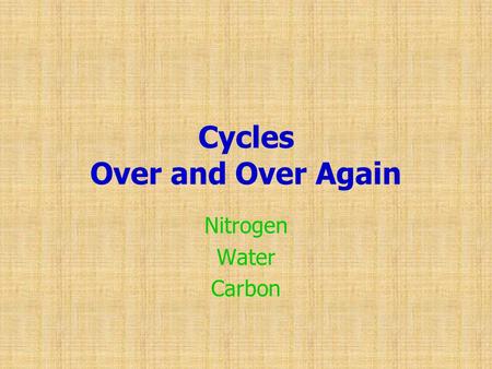 Cycles Over and Over Again Nitrogen Water Carbon.