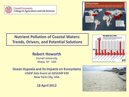 Robert Howarth Cornell University Ithaca, NY USA Ocean Hypoxia and its Impacts on Ecosystems UNDP Side Event at GESAMP #39 New York City, USA 18 April.