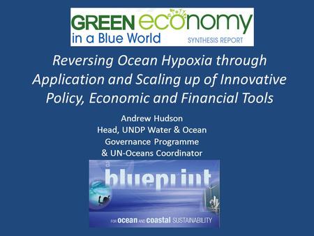 Reversing Ocean Hypoxia through Application and Scaling up of Innovative Policy, Economic and Financial Tools Andrew Hudson Head, UNDP Water & Ocean Governance.