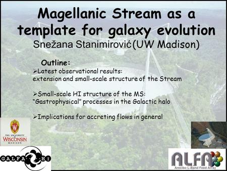 1 Magellanic Stream as a template for galaxy evolution Snežana Stanimirović (UW Madison) Outline:  Latest observational results: extension and small-scale.