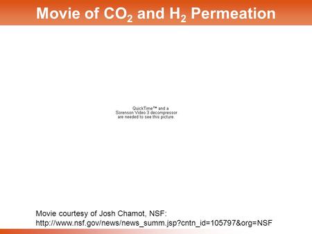 1 Movie of CO 2 and H 2 Permeation Movie courtesy of Josh Chamot, NSF: