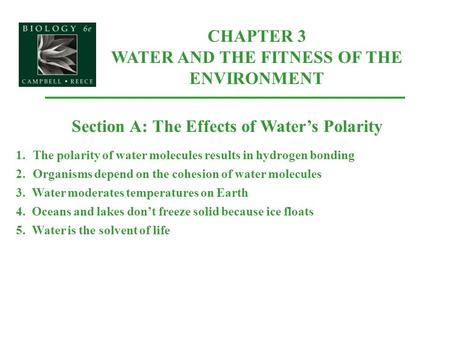 CHAPTER 3 WATER AND THE FITNESS OF THE ENVIRONMENT