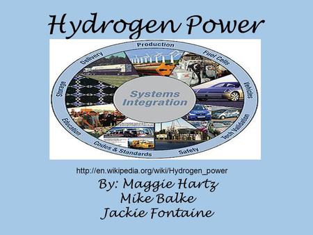 Hydrogen Power By: Maggie Hartz Mike Balke Jackie Fontaine