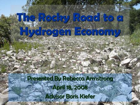 The Rocky Road to a Hydrogen Economy Presented By Rebecca Armstrong April 18, 2008 Advisor Boris Kiefer.