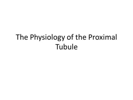 The Physiology of the Proximal Tubule. Structure of the Proximal Tubule The proximal tubule receives the ultrafiltrate from the glomerulus. The proximal.