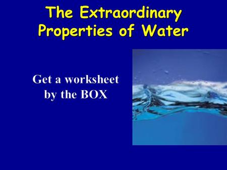 The Extraordinary Properties of Water. Water (1) threeWater is made up of three atoms: one oxygen and two hydrogen. The formula for a water molecule is.