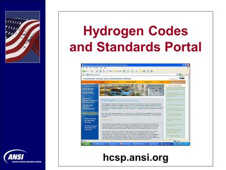 Hydrogen Codes and Standards Portal hcsp.ansi.org.