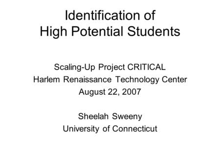 Identification of High Potential Students