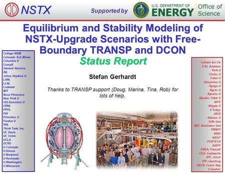 Equilibrium and Stability Modeling of NSTX-Upgrade Scenarios with Free- Boundary TRANSP and DCON Status Report Stefan Gerhardt Thanks to TRANSP support.
