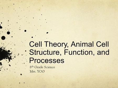 Cell Theory, Animal Cell Structure, Function, and Processes 8 th Grade Science Mrs. YOO.