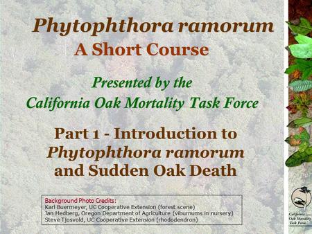 A Short Course Presented by the California Oak Mortality Task Force