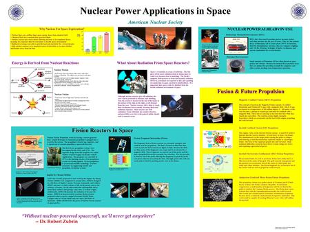 Nuclear Power Applications in Space American Nuclear Society Why Nuclear For Space Exploration? Nuclear fuels are a million times more energy dense than.