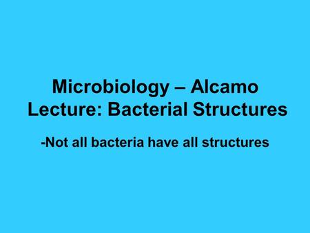 Microbiology – Alcamo Lecture: Bacterial Structures -Not all bacteria have all structures.