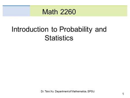 Math 2260 Introduction to Probability and Statistics