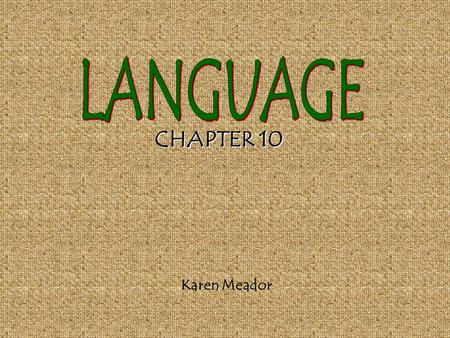 CHAPTER 10 Karen Meador. The Study of Language  Linguists – study the “rules” of language (what we do when we write, speak or talk)  Psycholinguists.