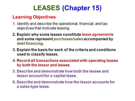 LEASES (Chapter 15) Learning Objectives