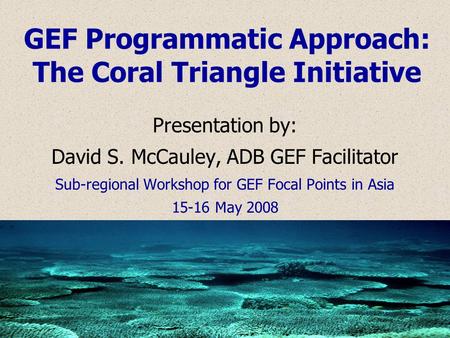 GEF Programmatic Approach: The Coral Triangle Initiative Presentation by: David S. McCauley, ADB GEF Facilitator Sub-regional Workshop for GEF Focal Points.