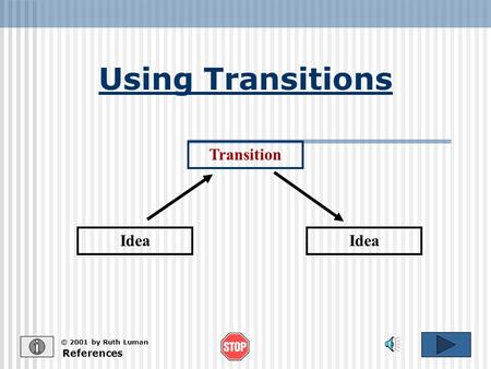 Using Transitions Idea Transition References © 2001 by Ruth Luman.