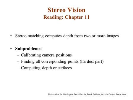 Stereo Vision Reading: Chapter 11