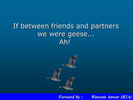 If between friends and partners we were geese... Ah! Forward by : Waseem Anwar (B2A)