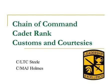 Chain of Command Cadet Rank Customs and Courtesies C/LTC Steele C/MAJ Holmes.