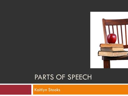 PARTS OF SPEECH Kaitlyn Stooks.  Objectives Objectives  What is a noun? What is a noun?  What is a verb? What is a verb?  What is an adjective? What.