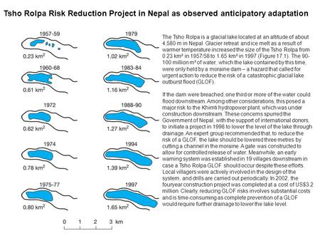 Tsho Rolpa Risk Reduction Project in Nepal as observed anticipatory adaptation The Tsho Rolpa is a glacial lake located at an altitude of about 4,580 m.