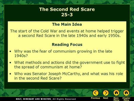 The Second Red Scare 25-3 The Main Idea