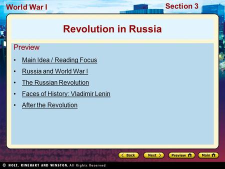 Revolution in Russia Preview Main Idea / Reading Focus