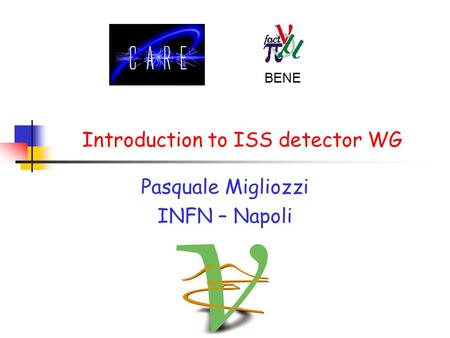 BENE Introduction to ISS detector WG Pasquale Migliozzi INFN – Napoli.