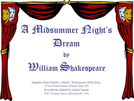1 A M idsummer N ight’s D ream by W illiam S hakespeare Graphics from Muriel J. Morris’ Shakespeare Made Easy, J.Weston Walch Publisher. Portland, Maine.