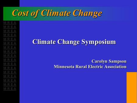 M R E A Cost of Climate Change Climate Change Symposium Carolyn Sampson Minnesota Rural Electric Association Climate Change Symposium Carolyn Sampson Minnesota.