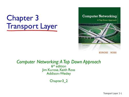 Transport Layer 3-1 Chapter 3 Transport Layer Computer Networking: A Top Down Approach 6 th edition Jim Kurose, Keith Ross Addison-Wesley Chapter3_2.