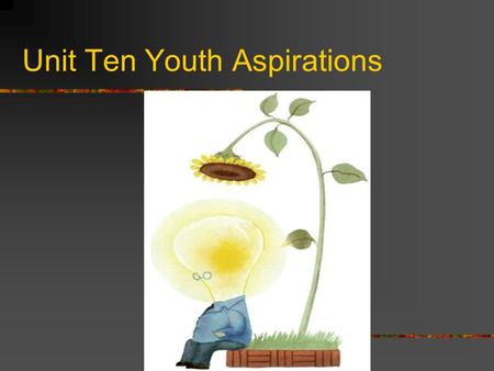 Unit Ten Youth Aspirations Part I aspiration: a strong desire for high achievement syndrome: a set of medical symptoms which represent a physical or.
