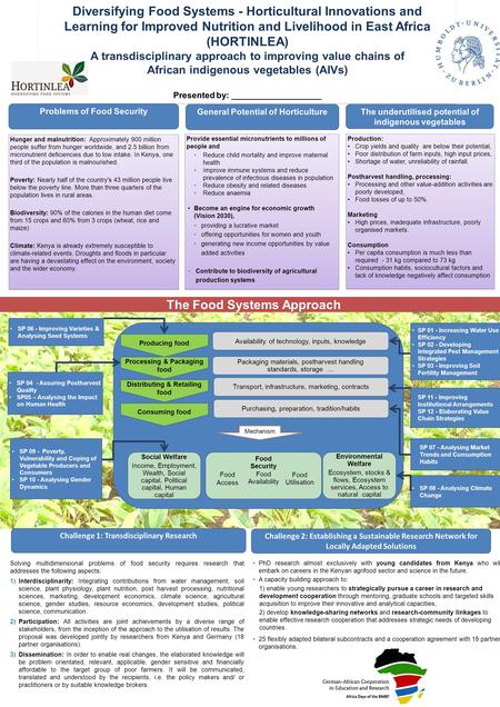 Diversifying Food Systems - Horticultural Innovations and Learning for Improved Nutrition and Livelihood in East Africa (HORTINLEA) A transdisciplinary.
