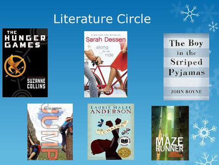 Literature Circle. Rank Your Selections  Rank the titles being discussed from 1-6  1 will be the title you want to read the most.  6 will be the title.