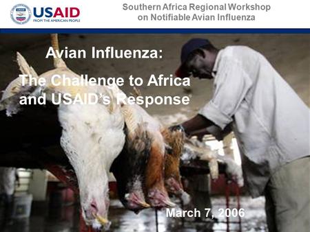 Avian Influenza: The Challenge to Africa and USAID’s Response March 7, 2006 Southern Africa Regional Workshop on Notifiable Avian Influenza.