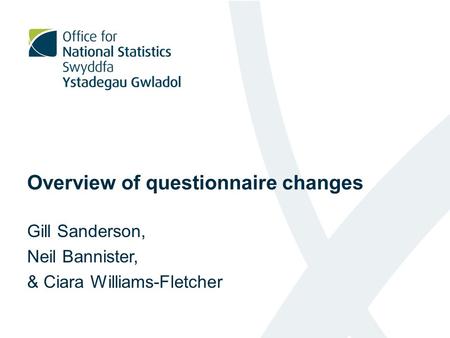 Overview of questionnaire changes Gill Sanderson, Neil Bannister, & Ciara Williams-Fletcher.
