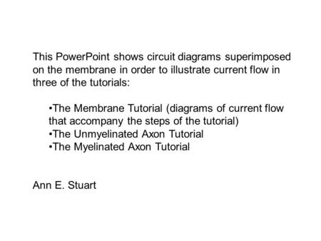 This PowerPoint shows circuit diagrams superimposed on the membrane in order to illustrate current flow in three of the tutorials: The Membrane Tutorial.
