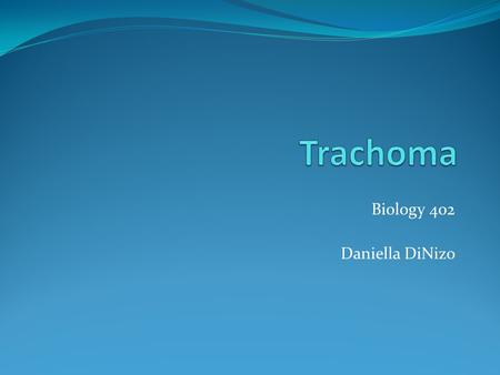 Biology 402 Daniella DiNizo. What is Trachoma? Infectious eye disease Leading cause of blindness globally Disease of poverty Neglected tropical disease.