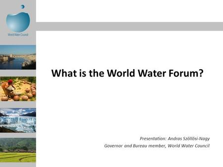 Presentation: Andras Szöllösi-Nagy Governor and Bureau member, World Water Council What is the World Water Forum?