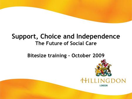 Support, Choice and Independence The Future of Social Care Bitesize training – October 2009.