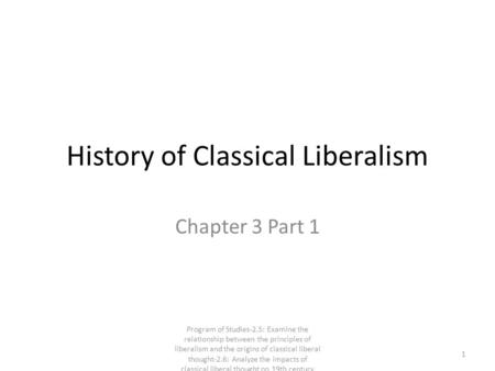 History of Classical Liberalism