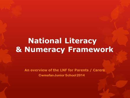 National Literacy & Numeracy Framework An overview of the LNF for Parents / Carers Cwmafan Junior School 2014.