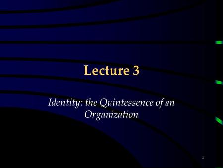 1 Lecture 3 Identity: the Quintessence of an Organization.