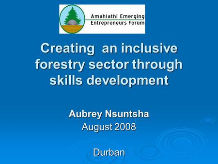 Creating an inclusive forestry sector through skills development Aubrey Nsuntsha August 2008 Durban.