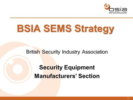 1 BSIA SEMS Strategy British Security Industry Association Security Equipment Manufacturers’ Section.