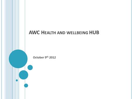 AWC H EALTH AND WELLBEING HUB October 9 th 2012. A GENDA 9:45 Welcome and introduction 9:50 HPP Mapping update : Emma Bayliss 10:00 Update from the Clinical.